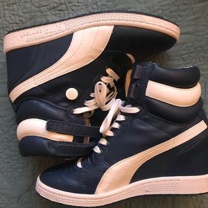 Blue and white puma high top sneakers wedges.